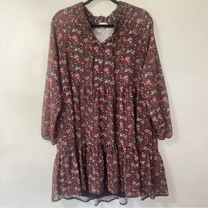 American Eagle Dark Ditzy Floral Tiered Boho Grunge Babydoll Mini Dress Size M